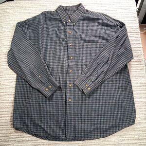 birch bay mens large long sleeve plaid button down shirt blue cotton casual work